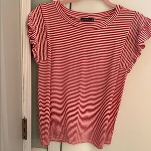 HEIMISH USA Red and White Ruffled Short Sleeve Tee